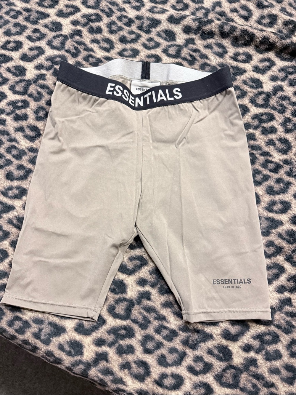 Fear of God Essentials Beige and Black Waistband Shorts